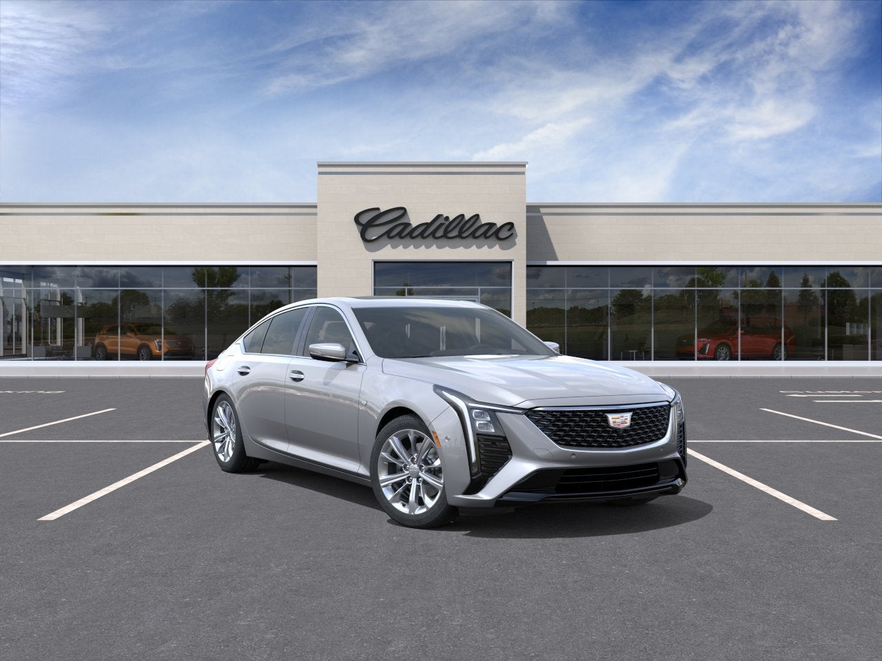 2026 Cadillac CT5 Premium Luxury in Argent Silver Metallic — front three-quarter view